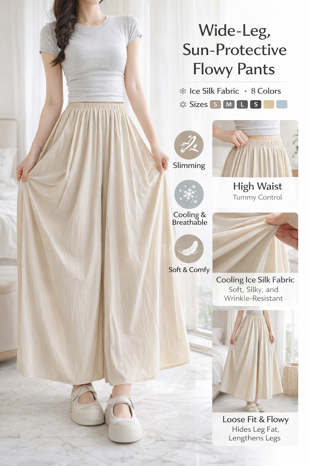 Women's Ice Silk Wide-Leg Sun Protection Pants