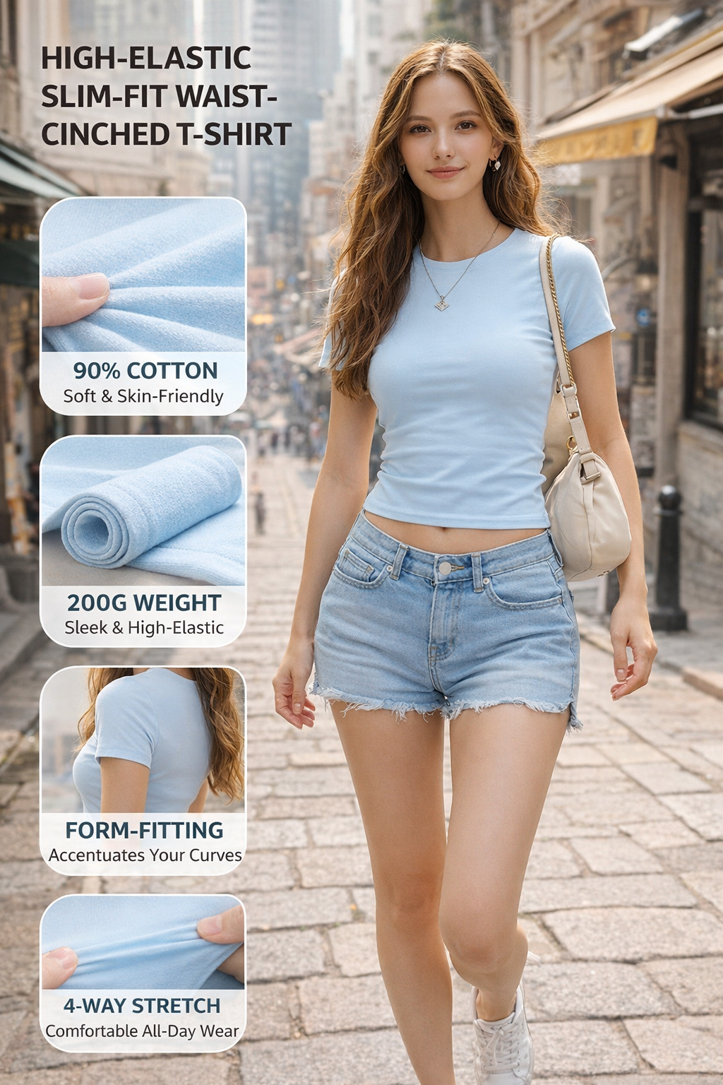 Women's Slim-Fit High-Elastic Crop T-Shirt