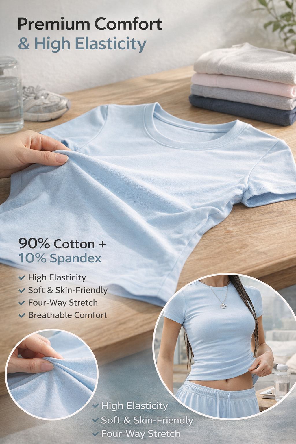 Women's Slim-Fit High-Elastic Crop T-Shirt