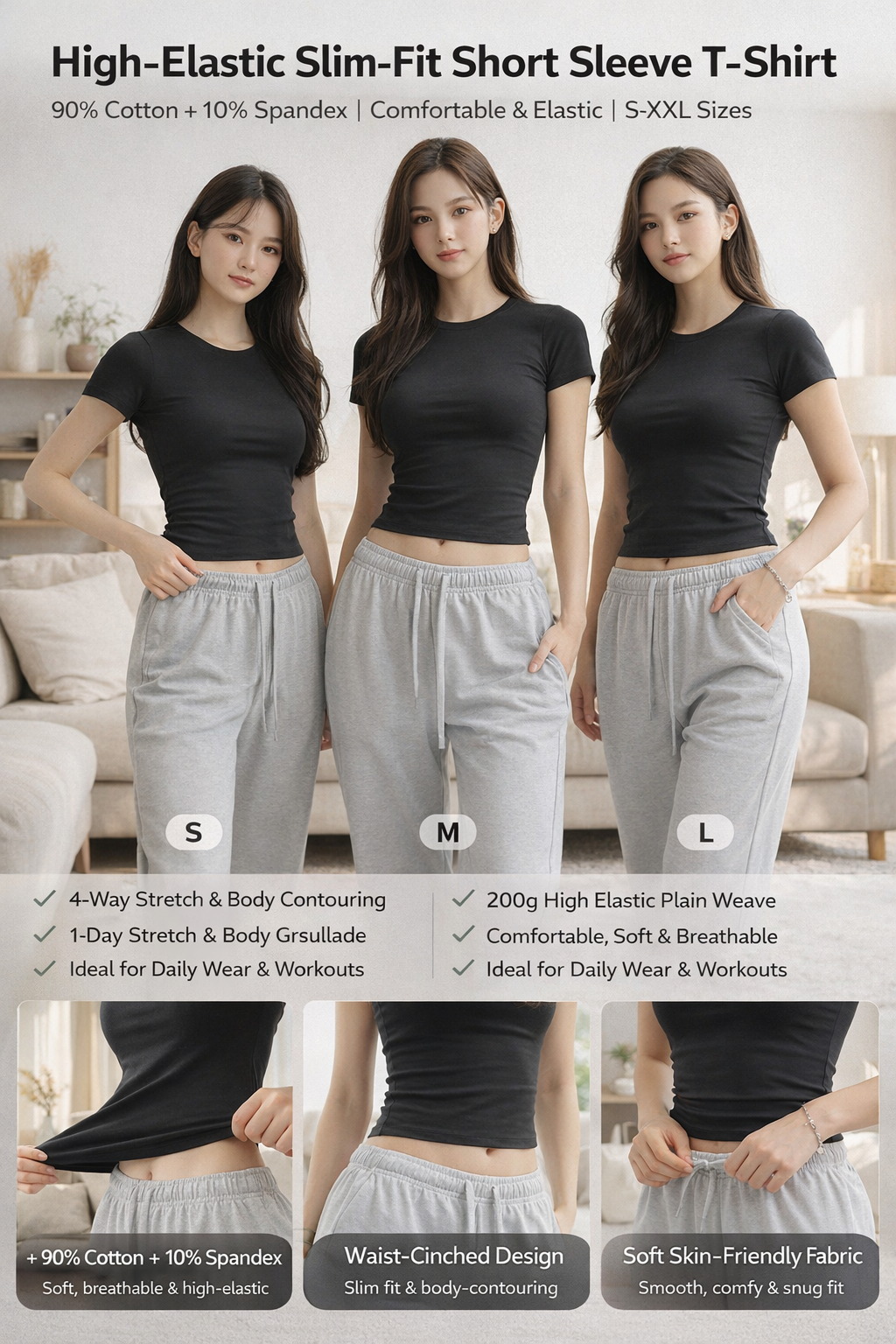 Women's Slim-Fit High-Elastic Crop T-Shirt