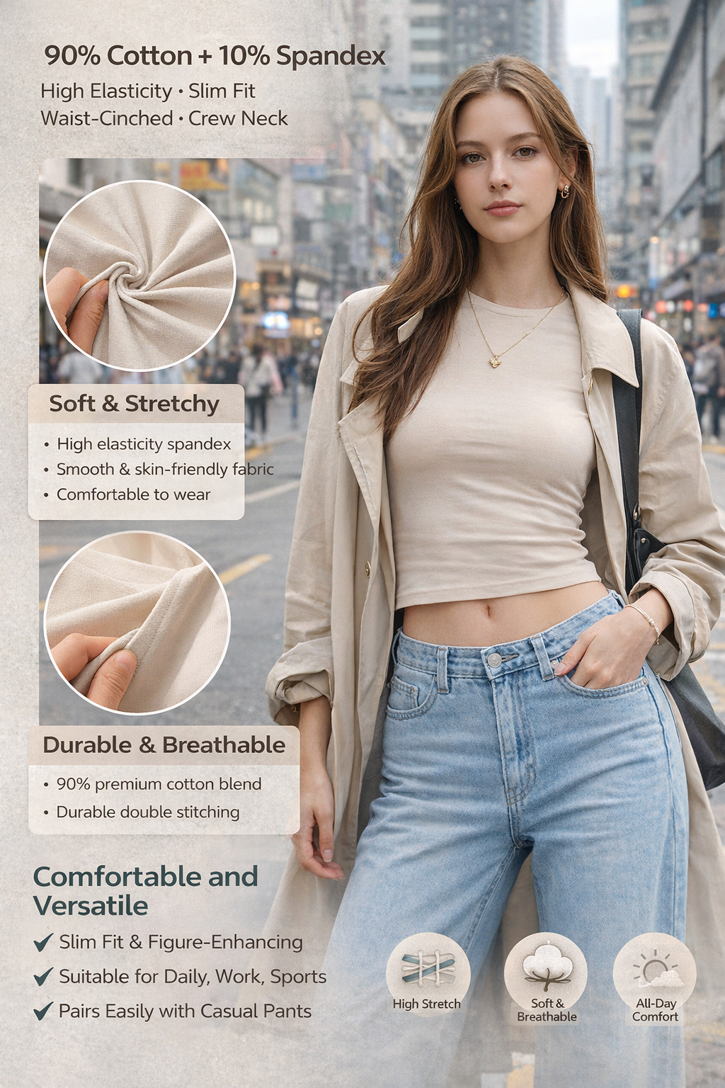 Women's Slim-Fit High-Elastic Crop T-Shirt