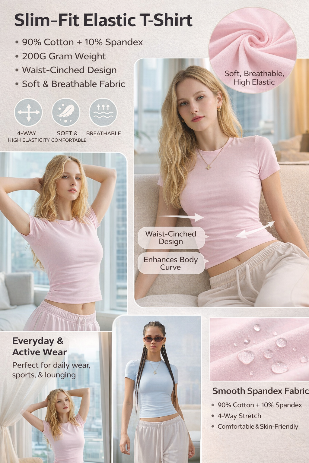 Women's Slim-Fit High-Elastic Crop T-Shirt