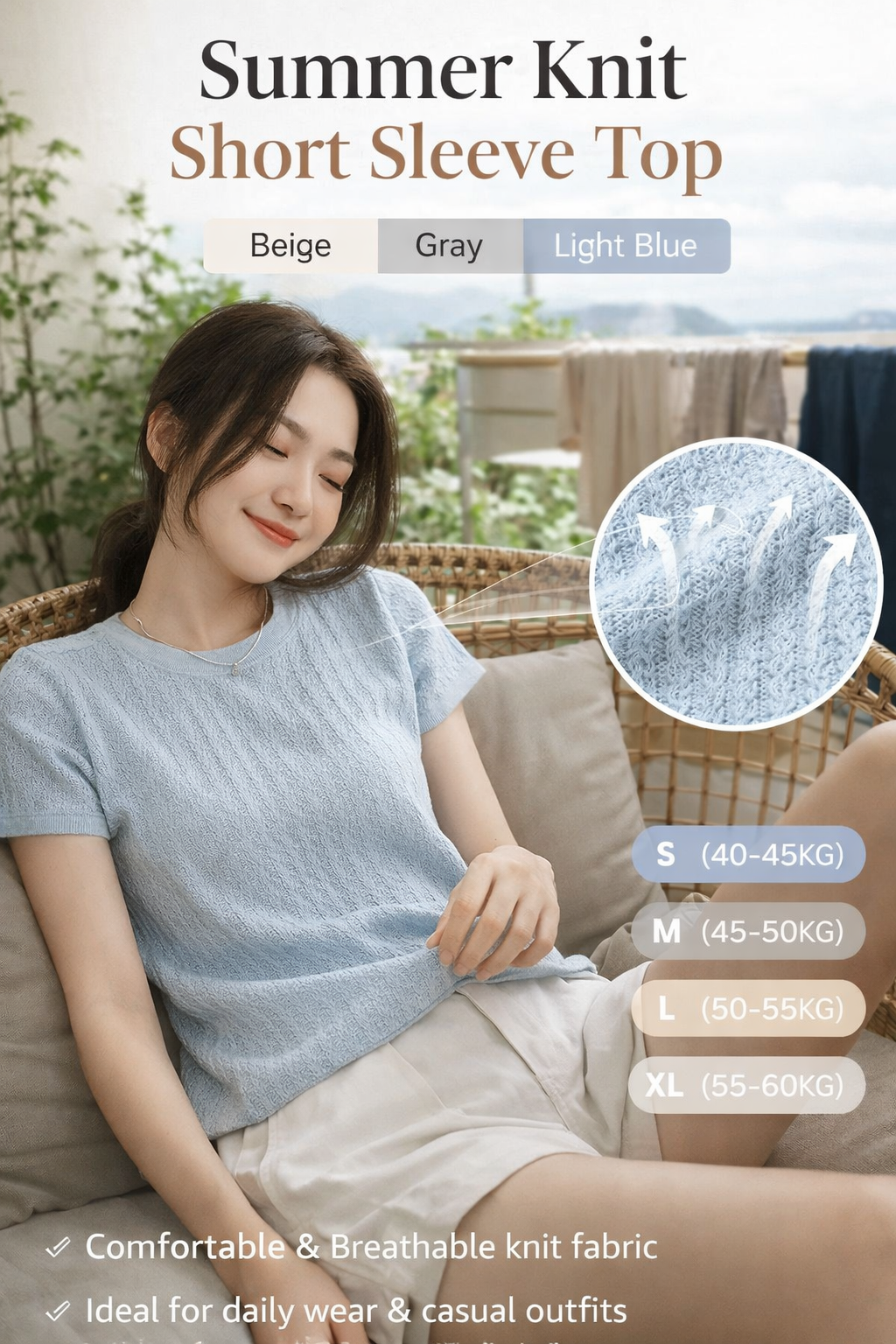Women's Summer Knit Short Sleeve Tops