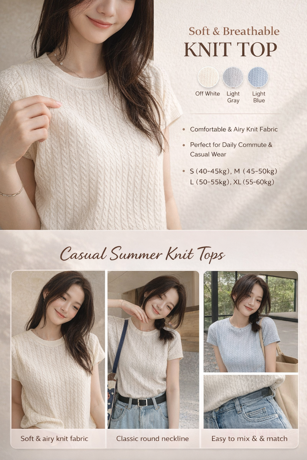Women's Summer Knit Short Sleeve Tops