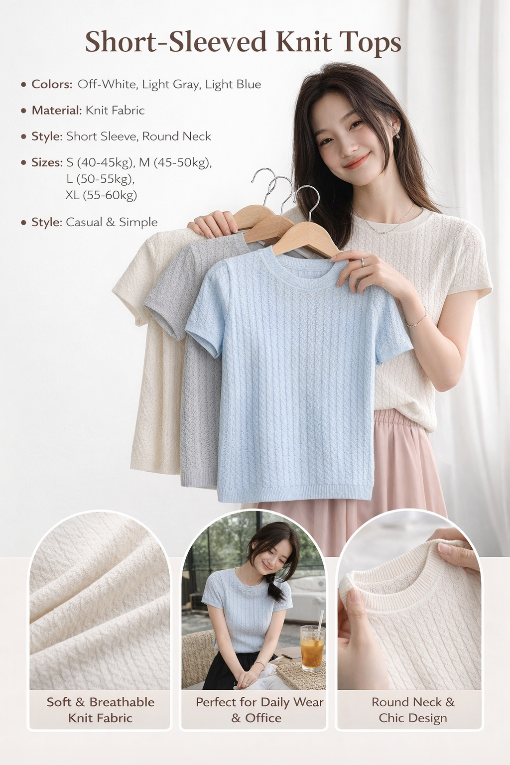 Women's Summer Knit Short Sleeve Tops