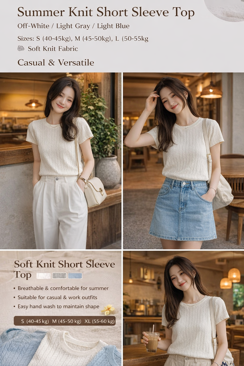 Women's Summer Knit Short Sleeve Tops