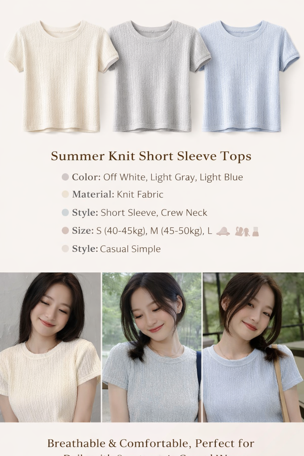 Women's Summer Knit Short Sleeve Tops