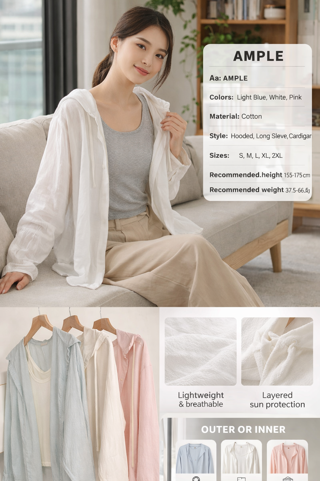 AMPLE Hooded Cotton Cardigan