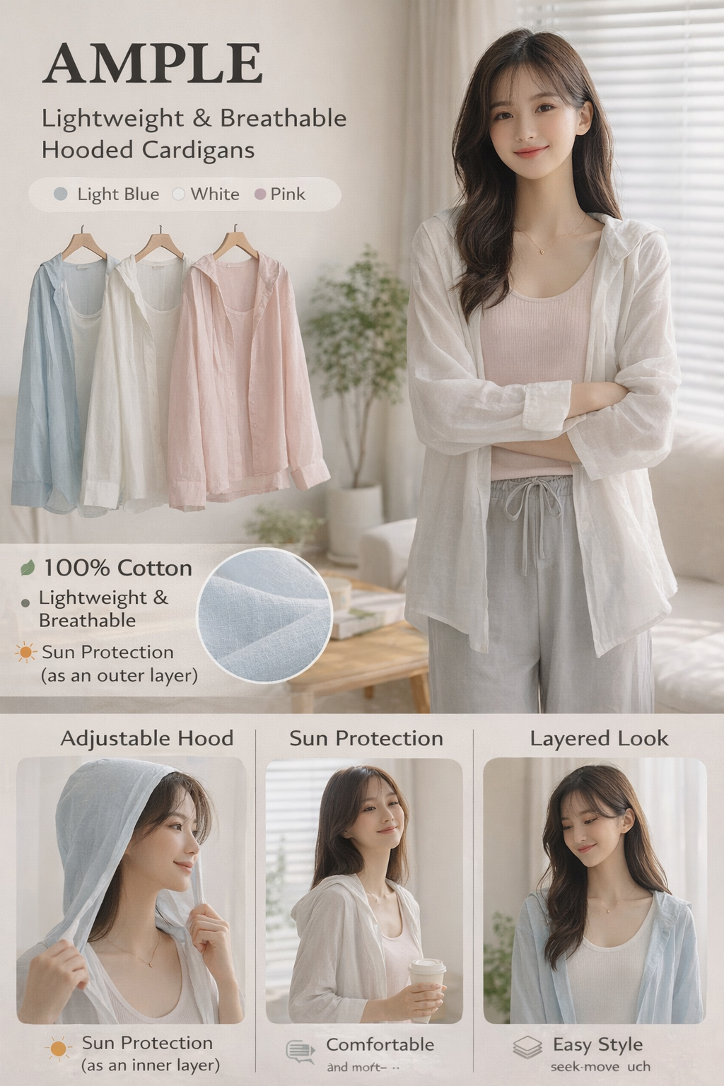 AMPLE Hooded Cotton Cardigan
