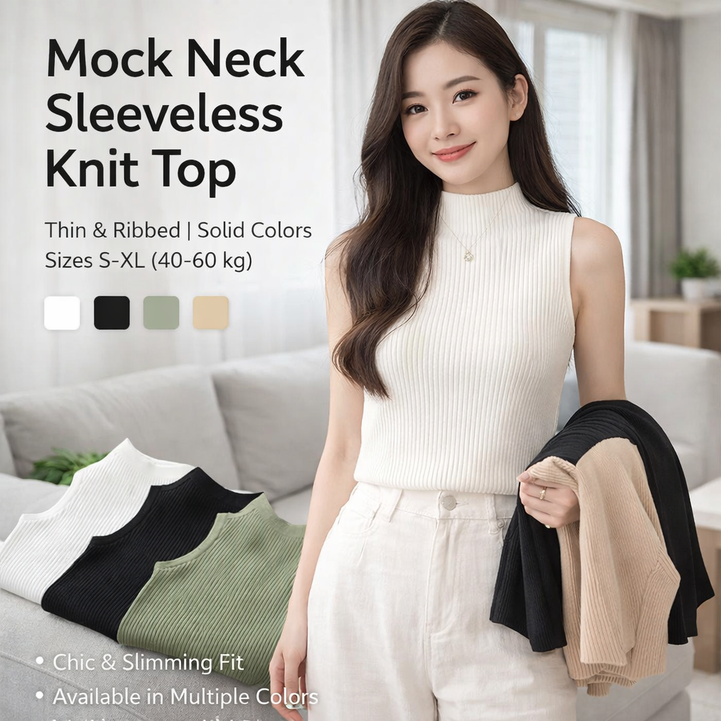 Women's Sleeveless Half-high Neck Knit Top