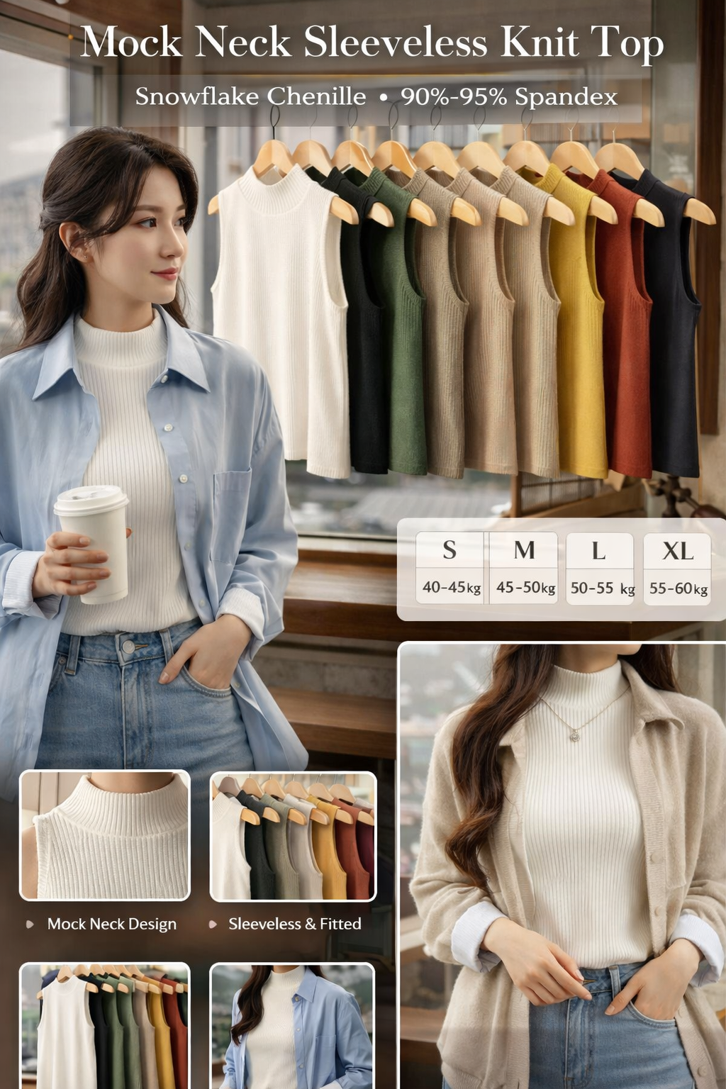 Women's Sleeveless Half-high Neck Knit Top