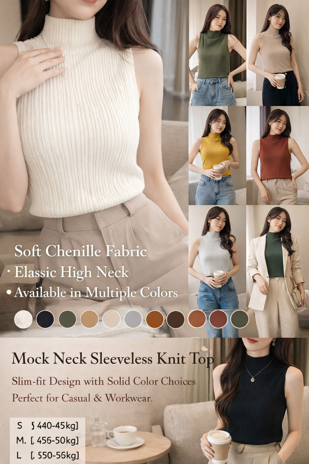 Women's Sleeveless Half-high Neck Knit Top