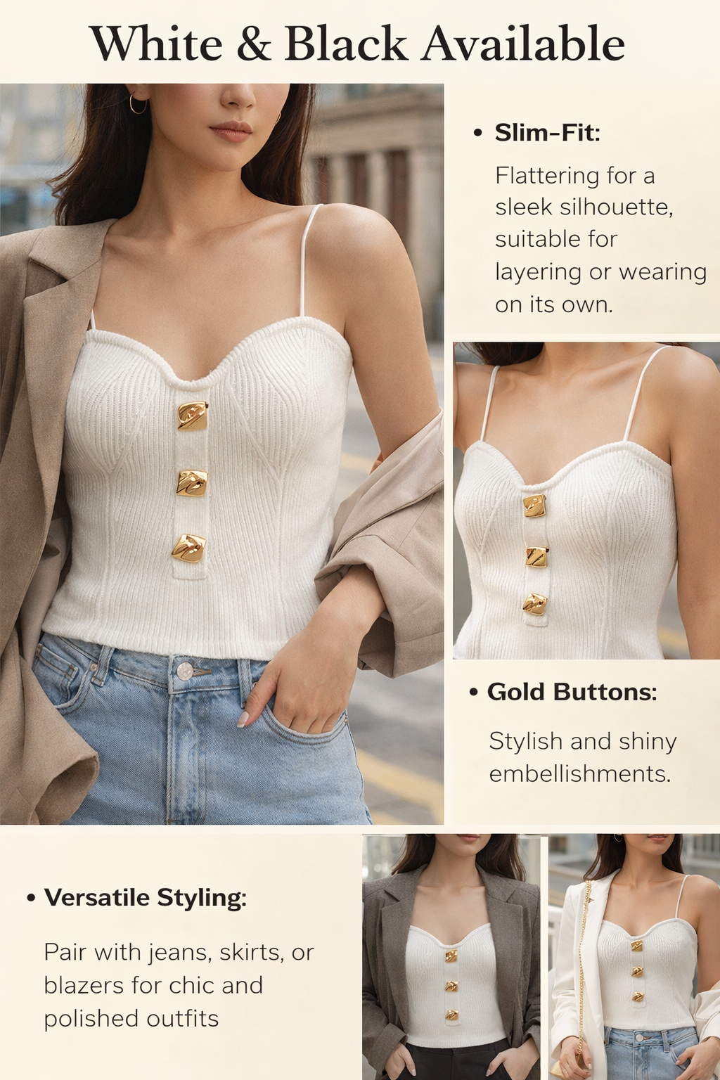 Knitted Heart Neck Slim Camisole