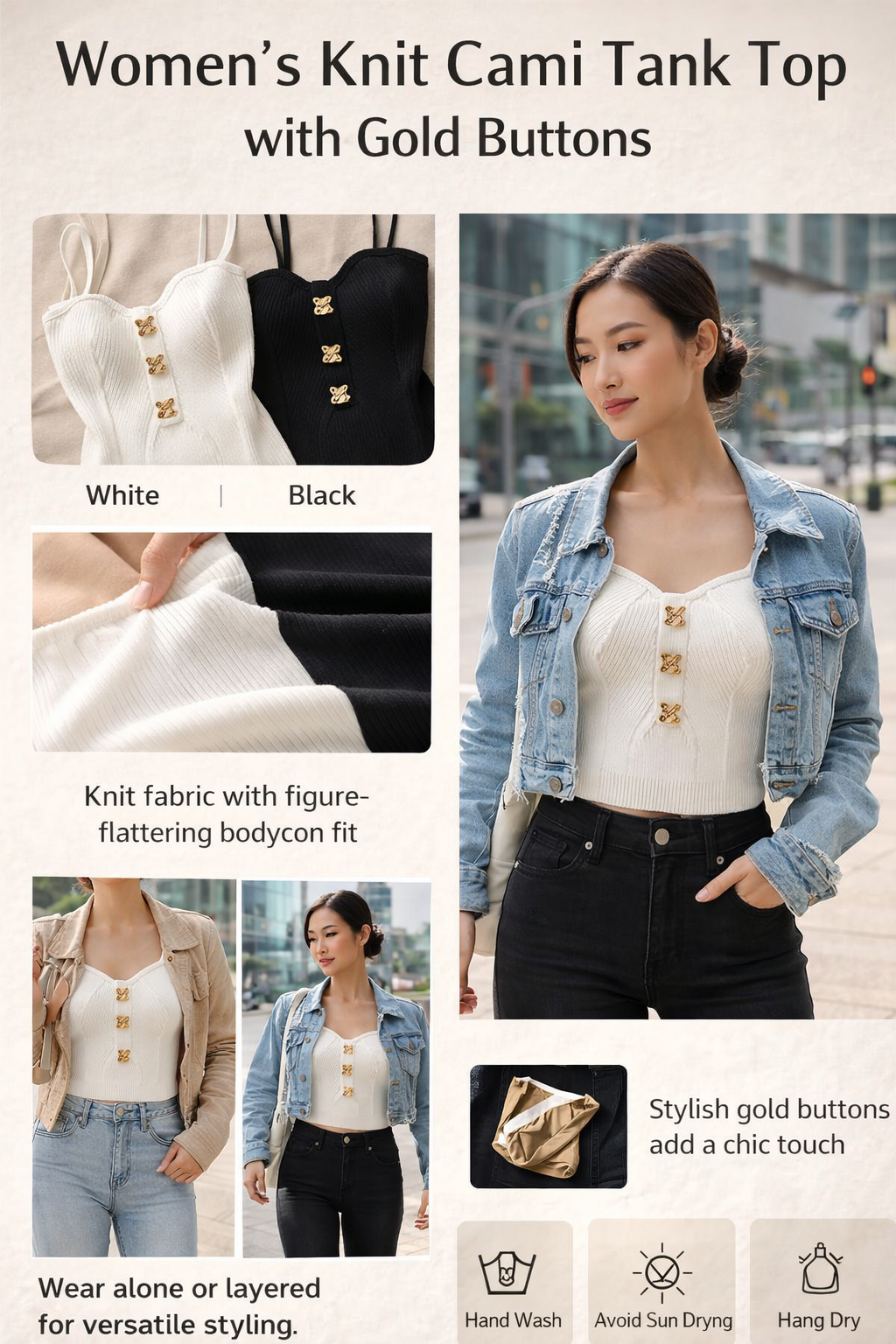 Knitted Heart Neck Slim Camisole