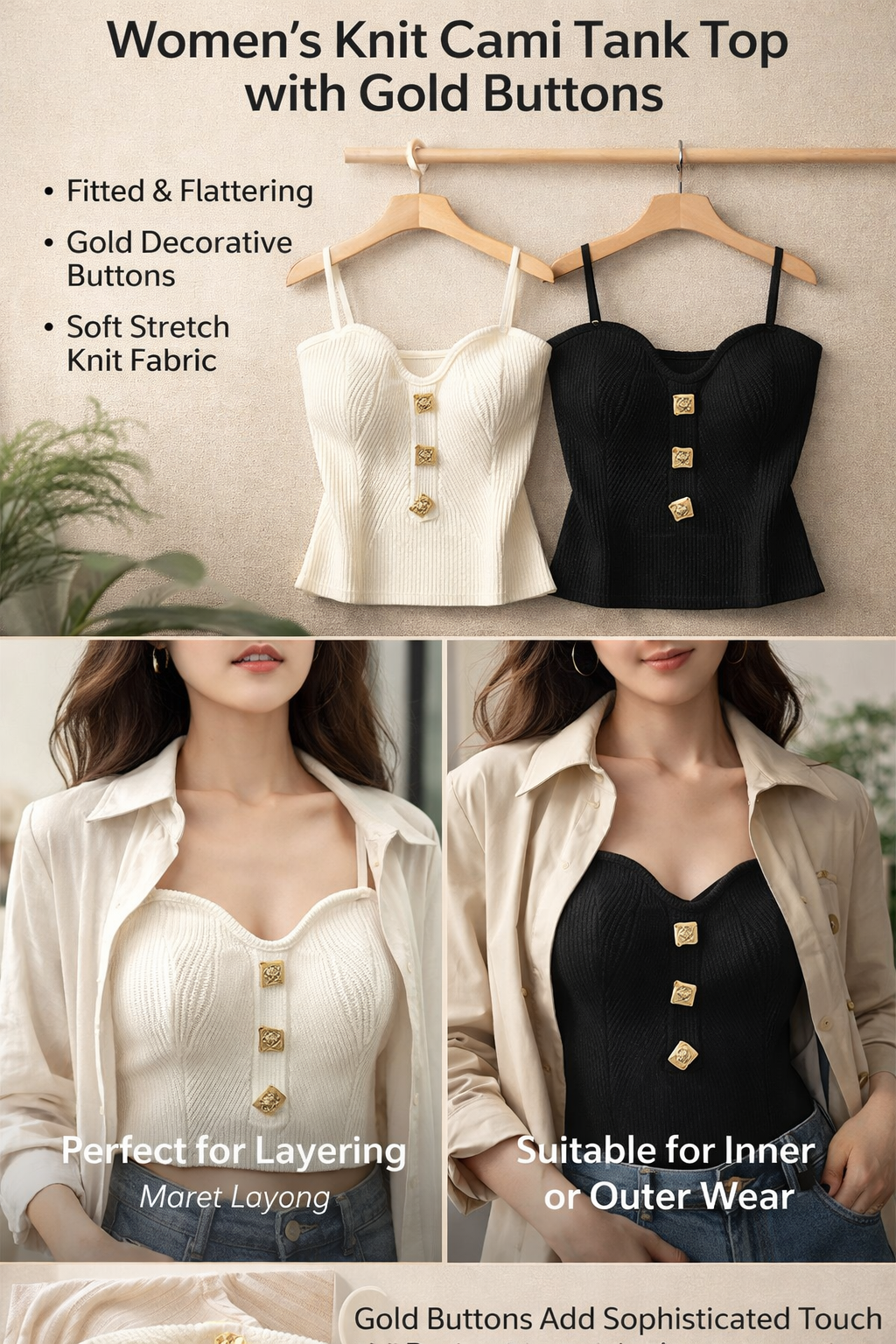 Knitted Heart Neck Slim Camisole