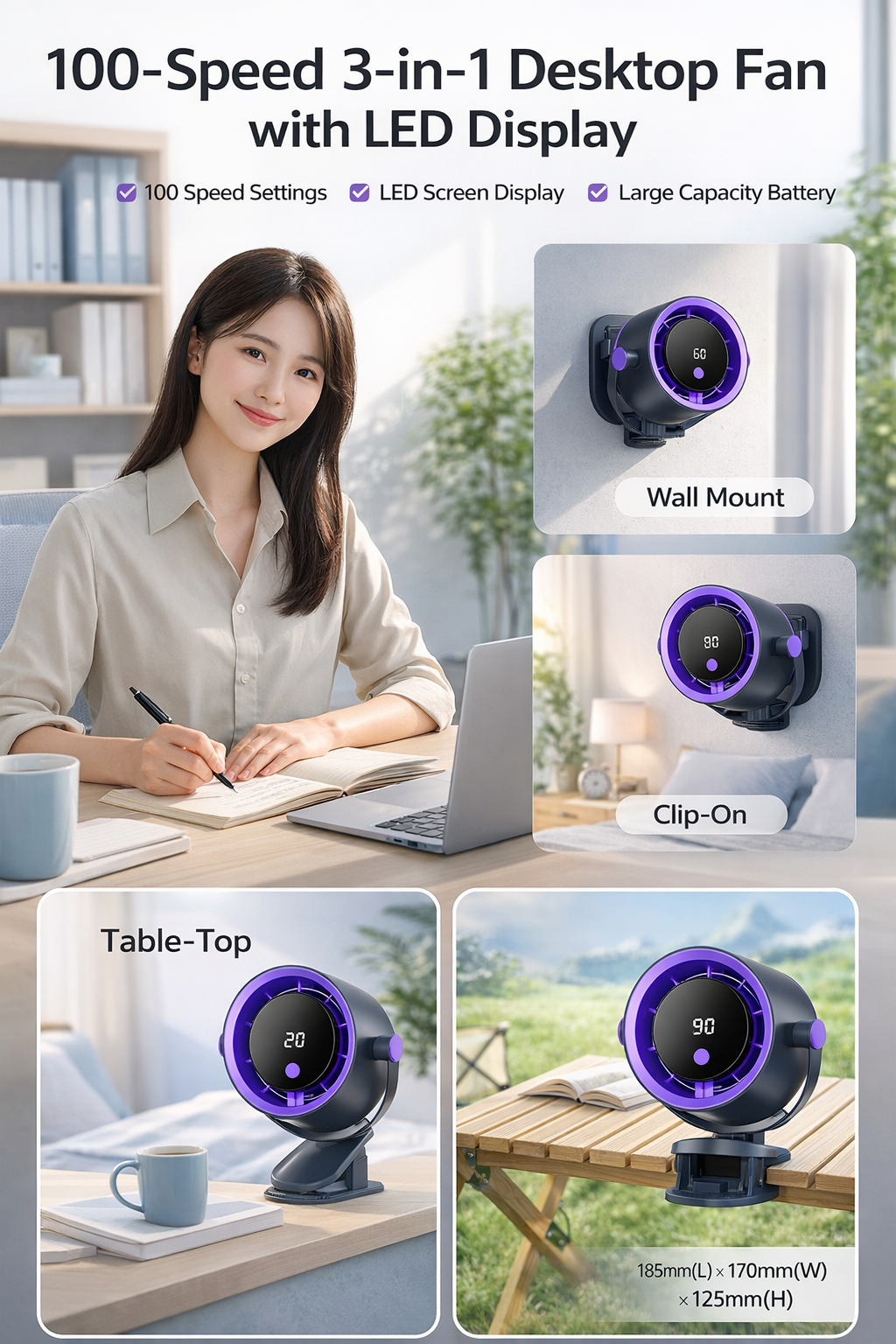 3-in-1 Portable Desk Clip Fan