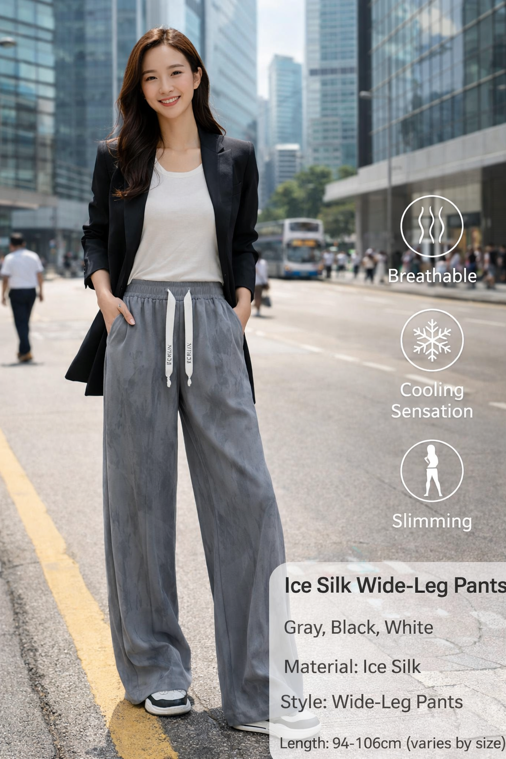 Women's Ice Silk Wide-Leg Casual Pants
