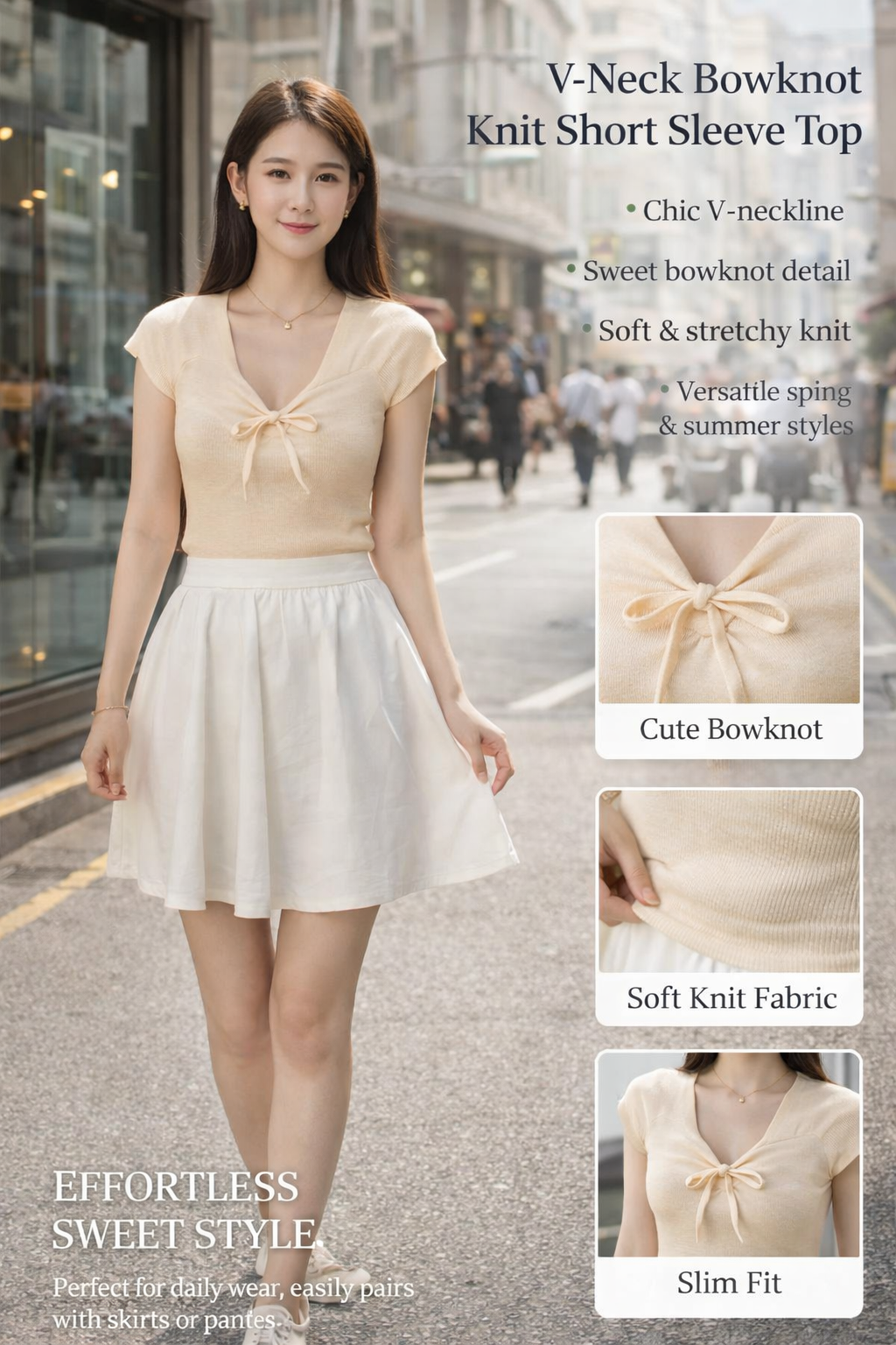 Women's Sweet V-neck Knit Top