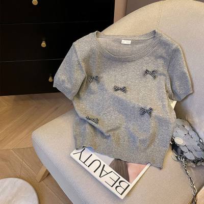 Grey Short-sleeve Knit Top