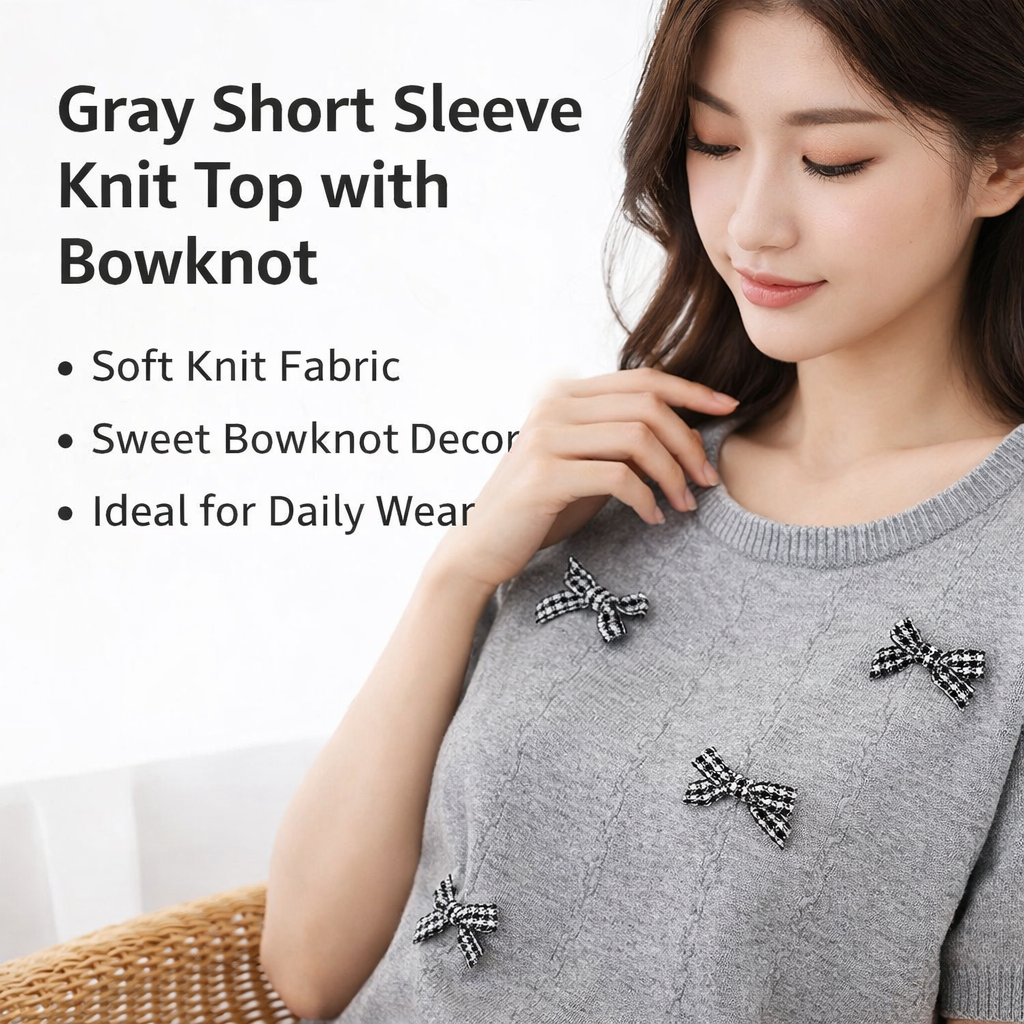Grey Short-sleeve Knit Top