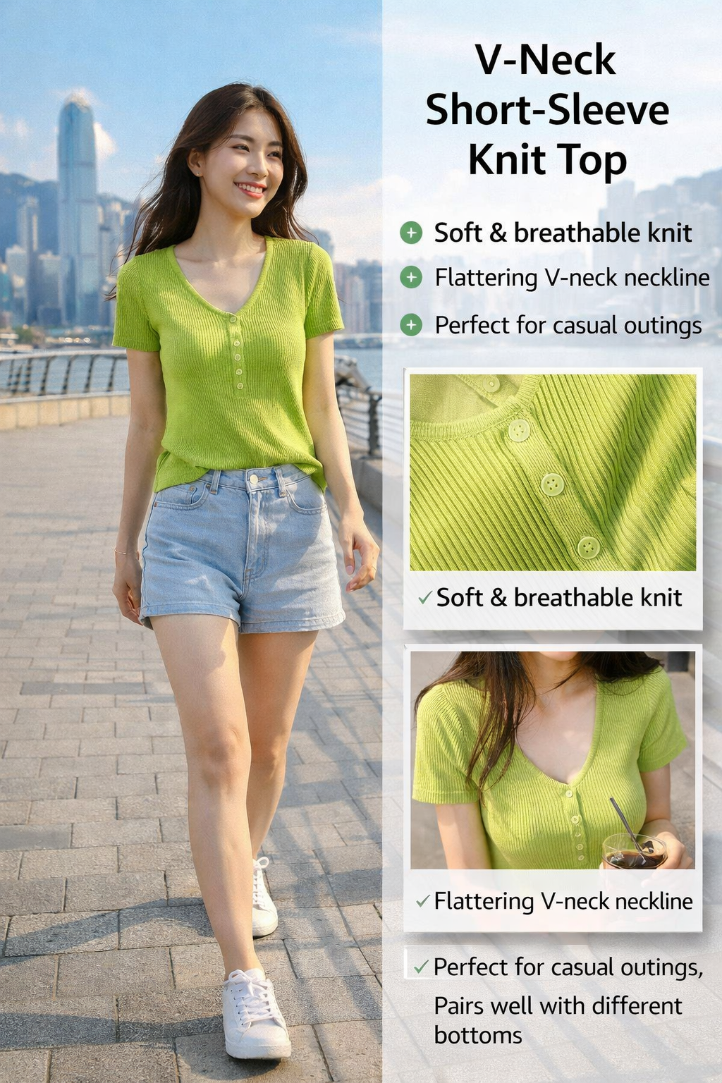 Women's V-Neck Short Knit Top