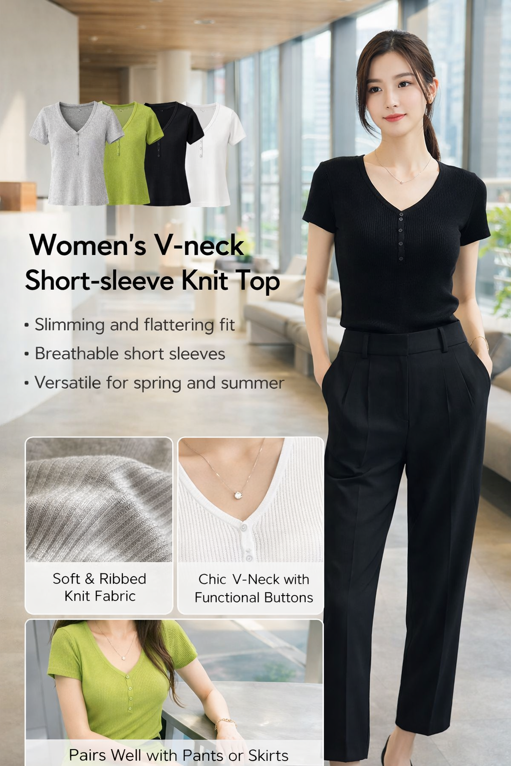 Women's V-Neck Short Knit Top