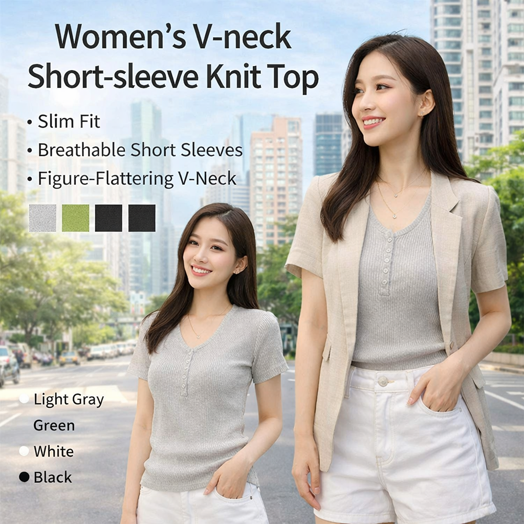 Women's V-Neck Short Knit Top