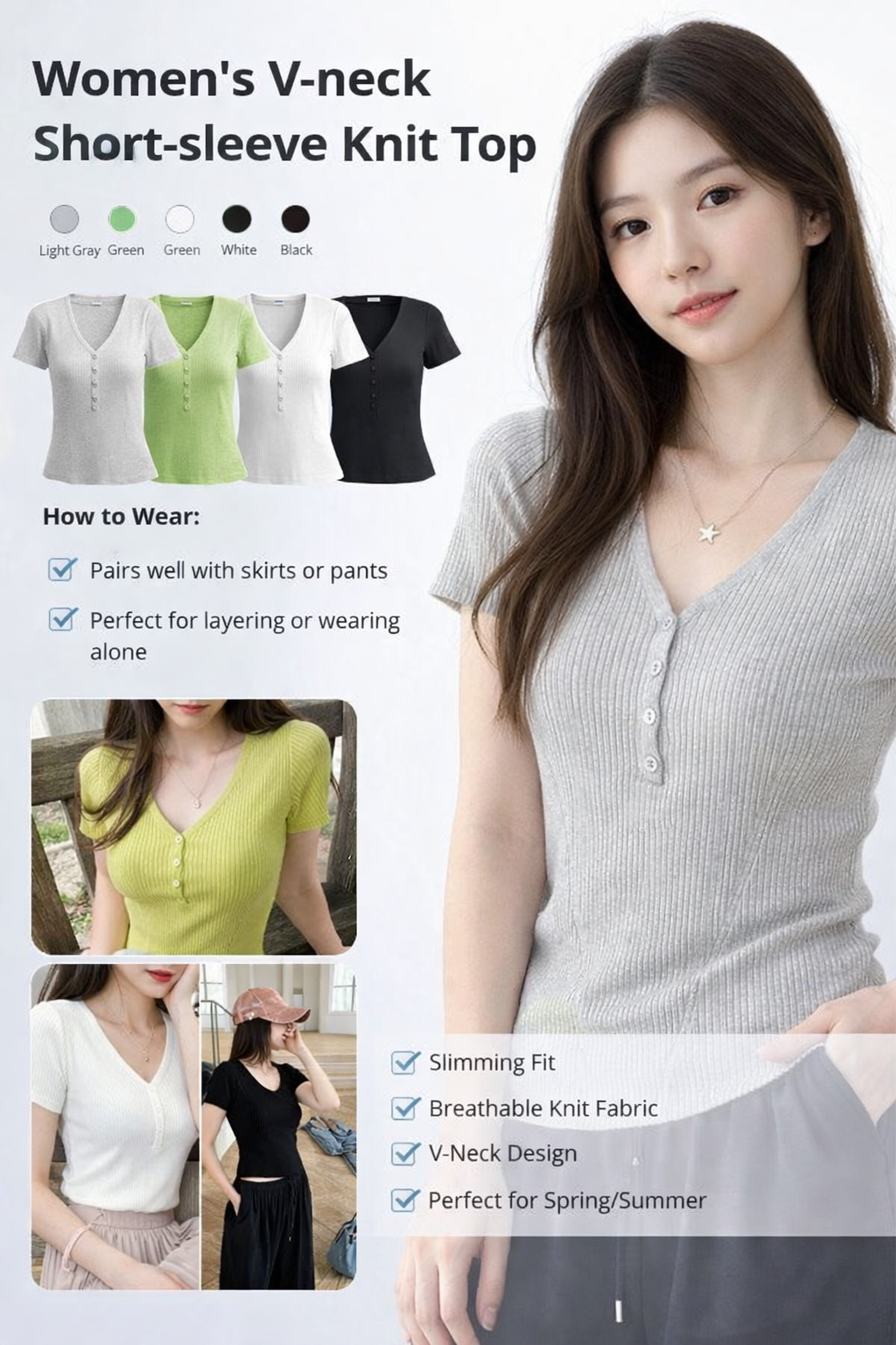 Women's V-Neck Short Knit Top