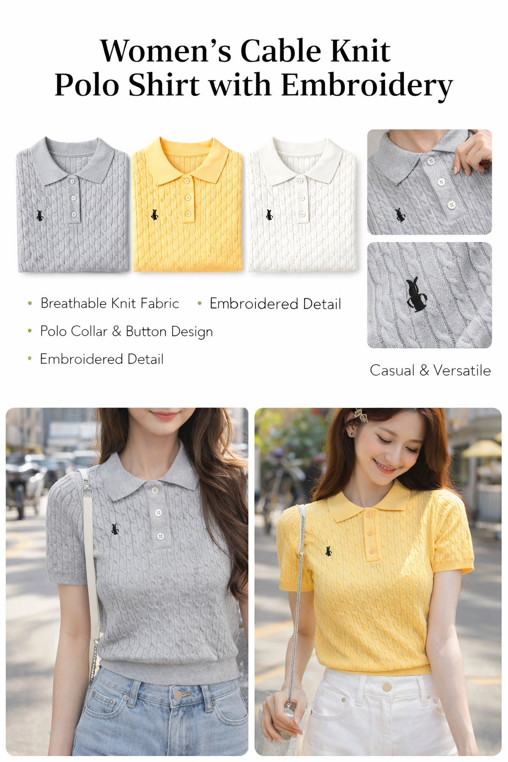 Women's Embroidered Polo Top