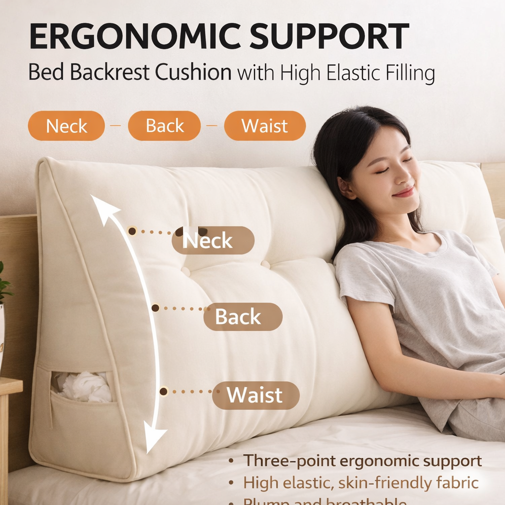 Beige Ergonomic Bed Cushion