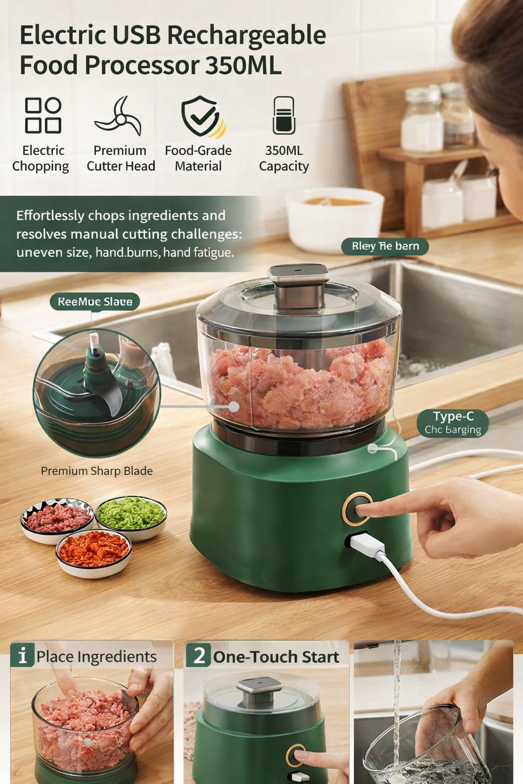 350ML USB Type-C Food Chopper