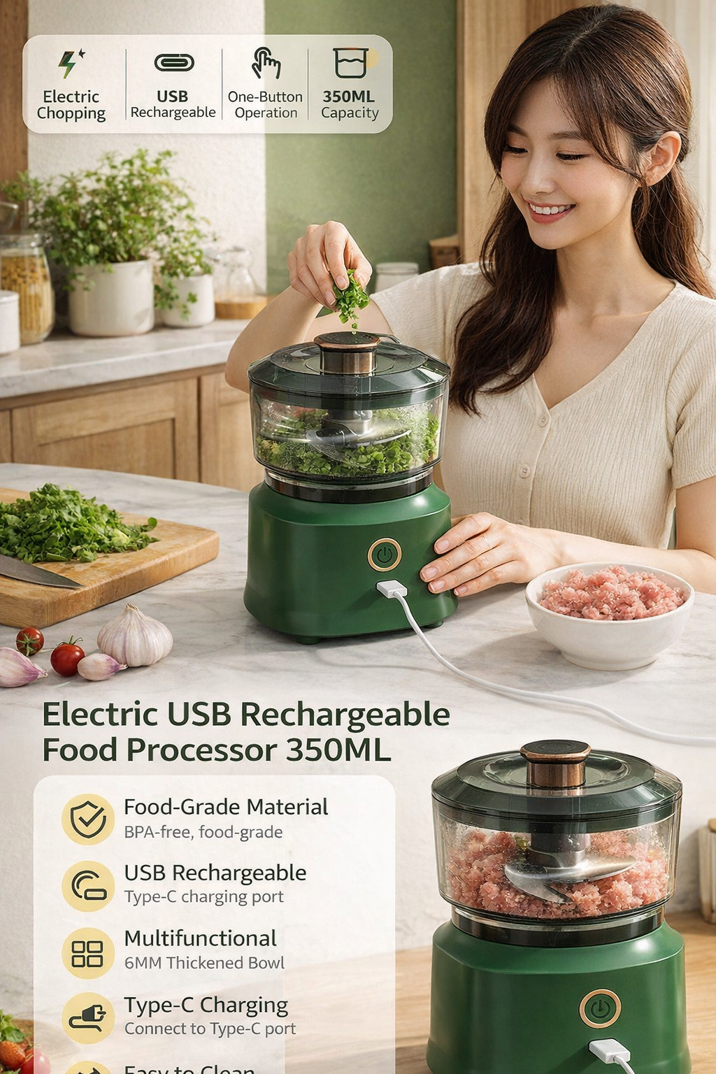 350ML USB Type-C Food Chopper