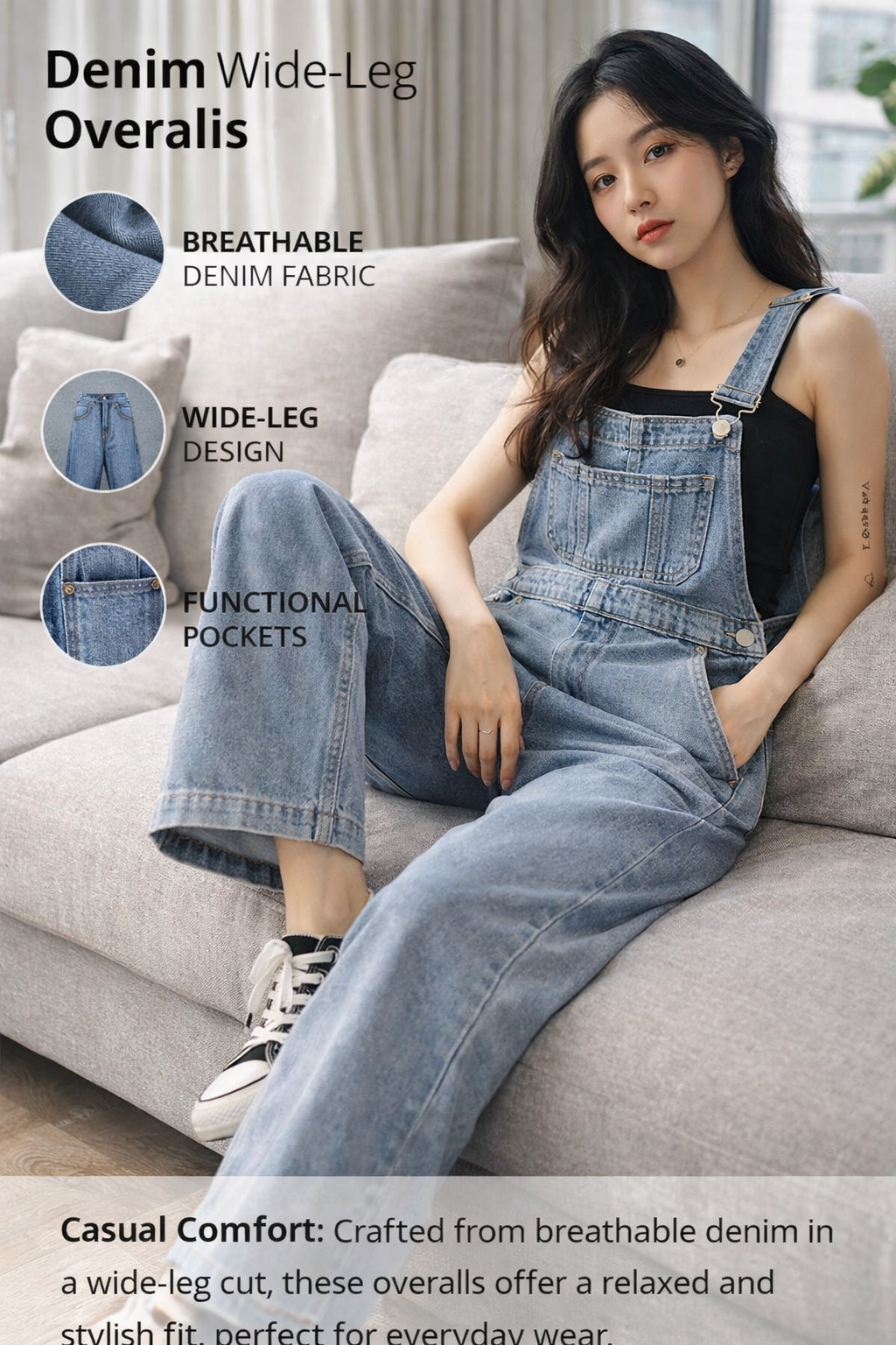 Women's Wide Leg Denim Overalls