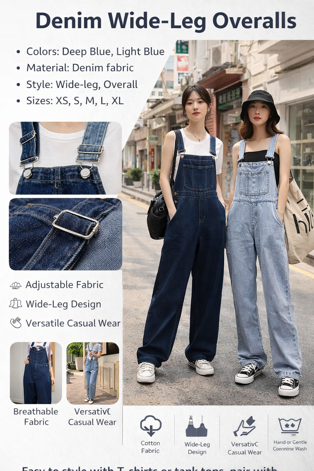 Women's Wide Leg Denim Overalls