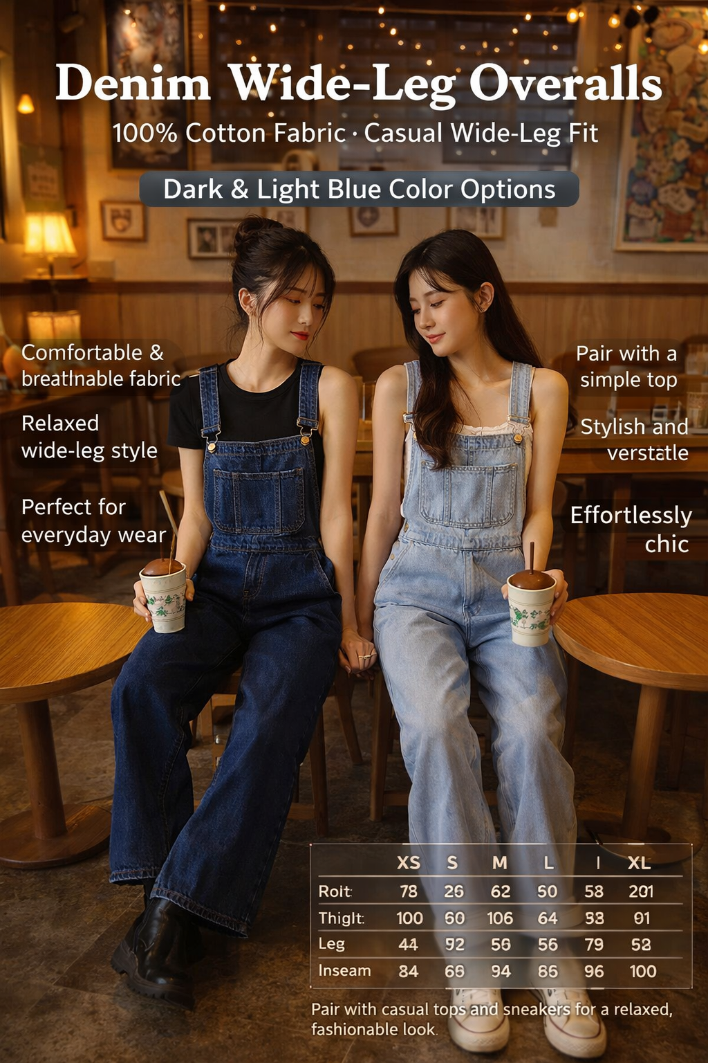 Women's Wide Leg Denim Overalls