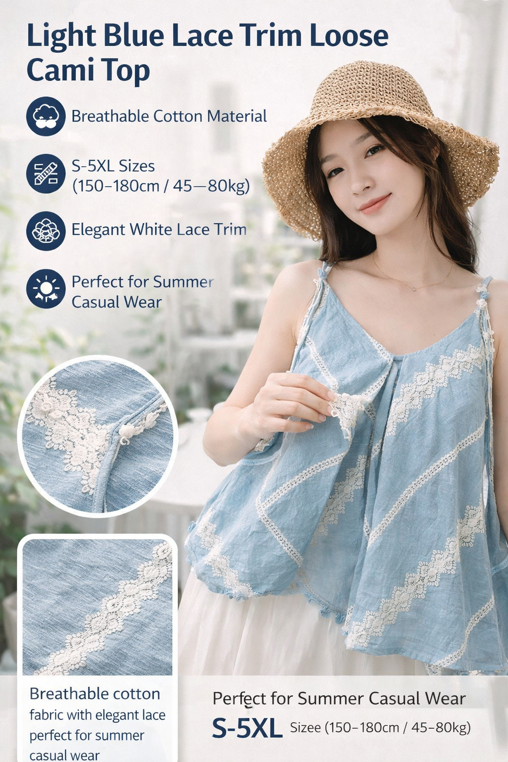 Light Blue V-neck Lace Cami