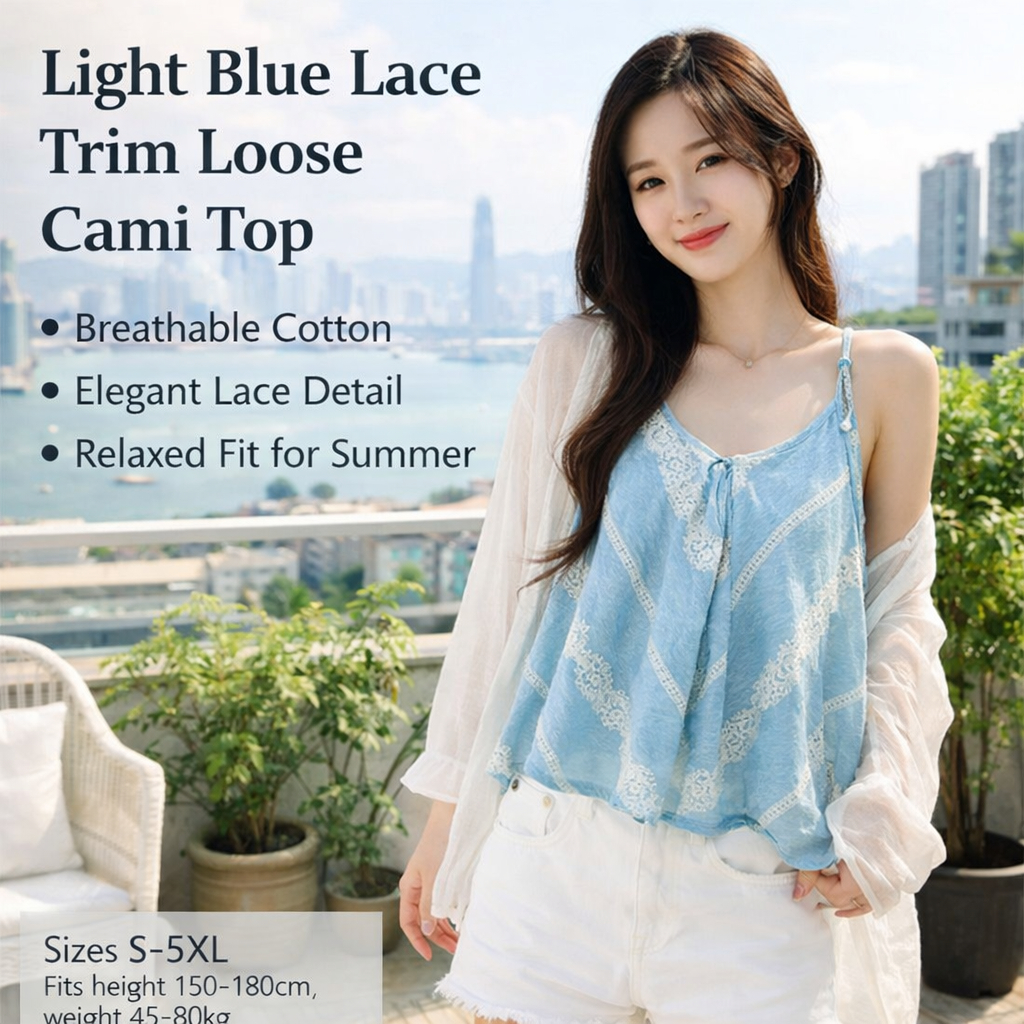 Light Blue V-neck Lace Cami