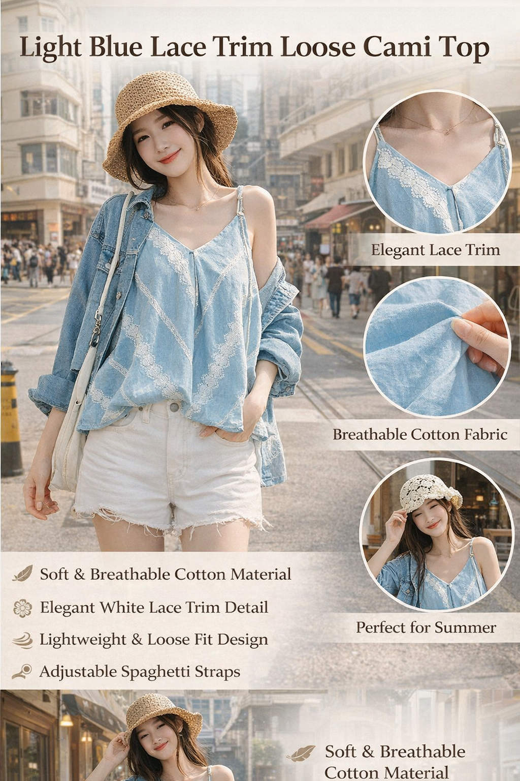 Light Blue V-neck Lace Cami