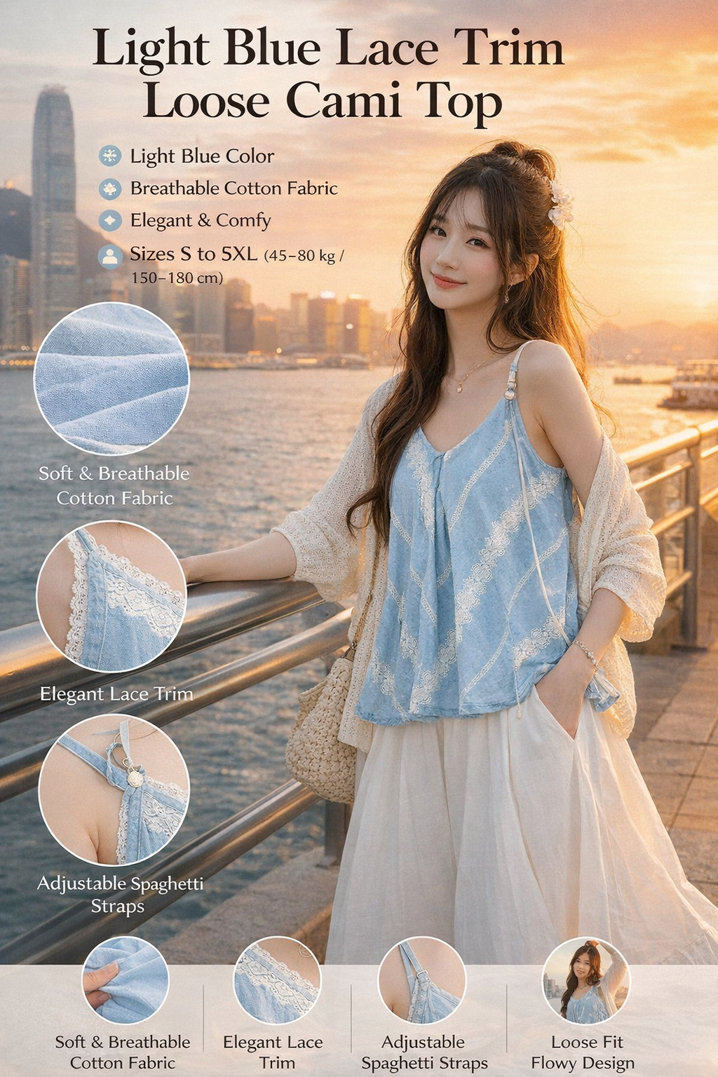 Light Blue V-neck Lace Cami