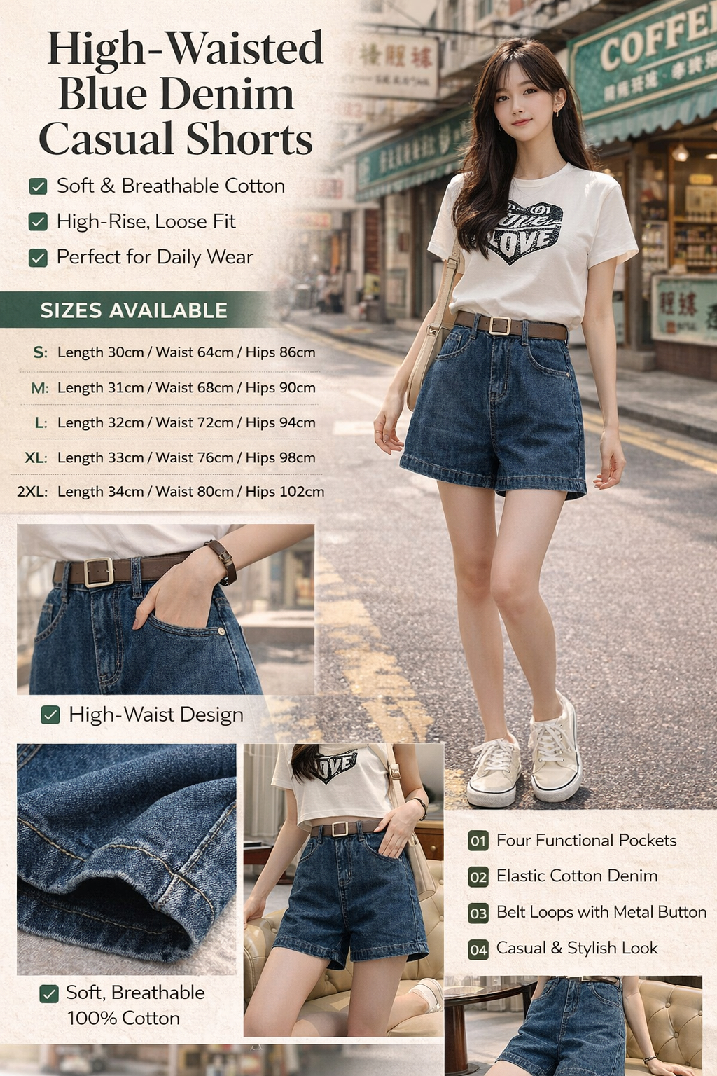 Loose High Waist Denim Shorts
