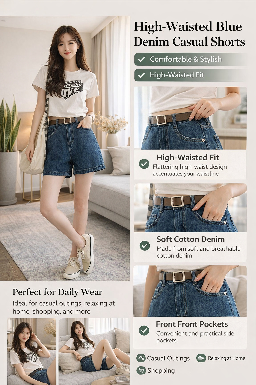 Loose High Waist Denim Shorts