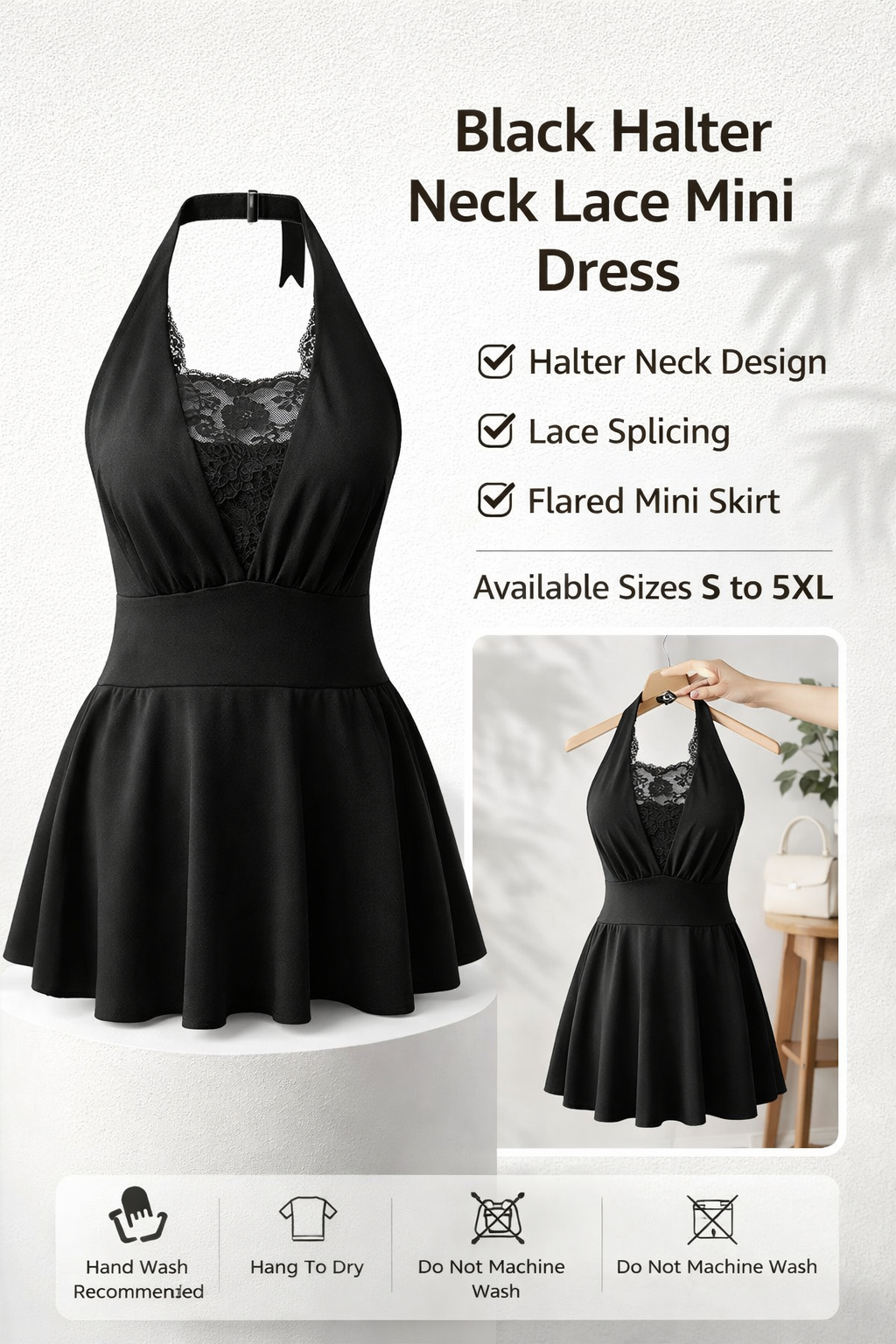 Black Lace Halter Mini Dress