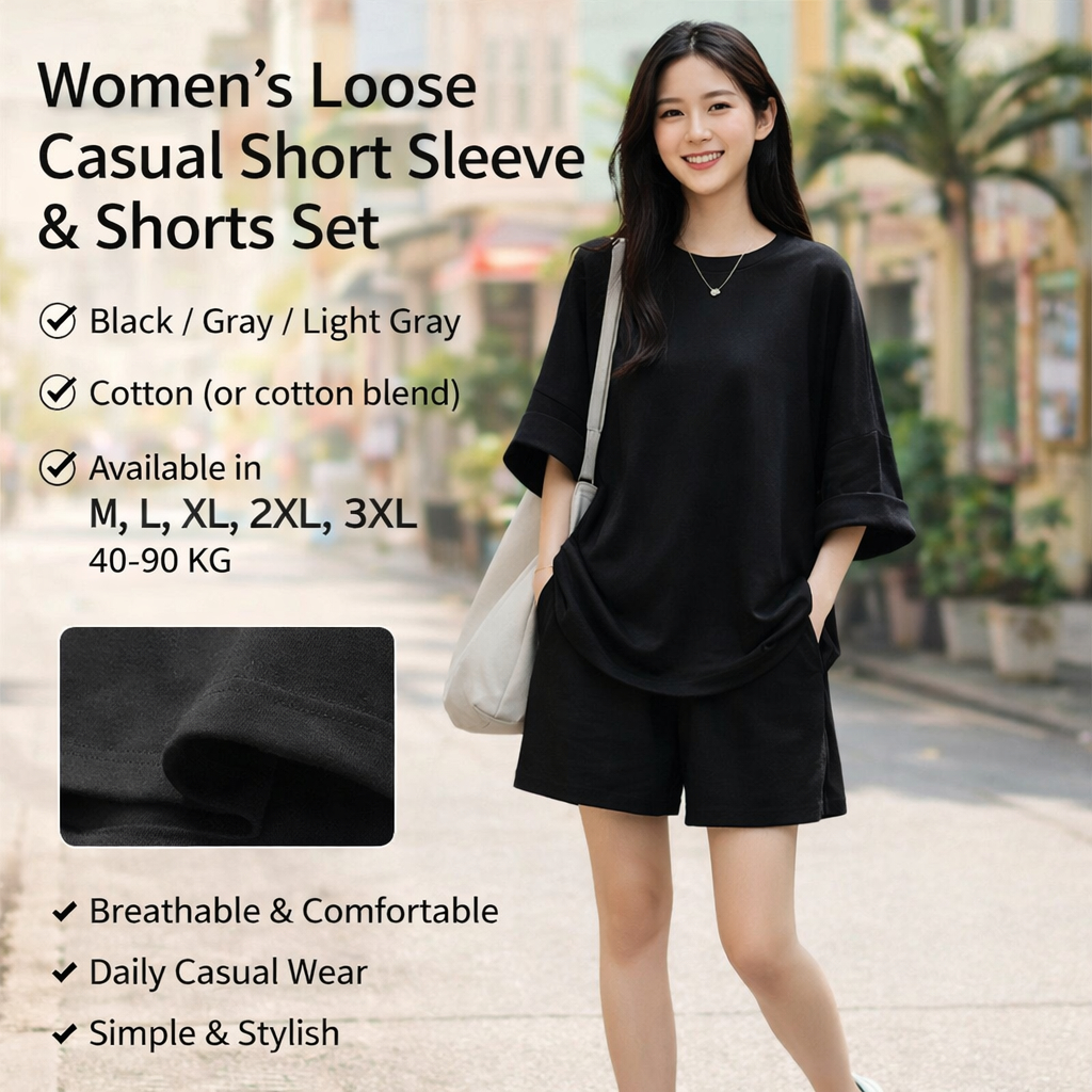 Women's Cotton Loose Casual Shorts Set