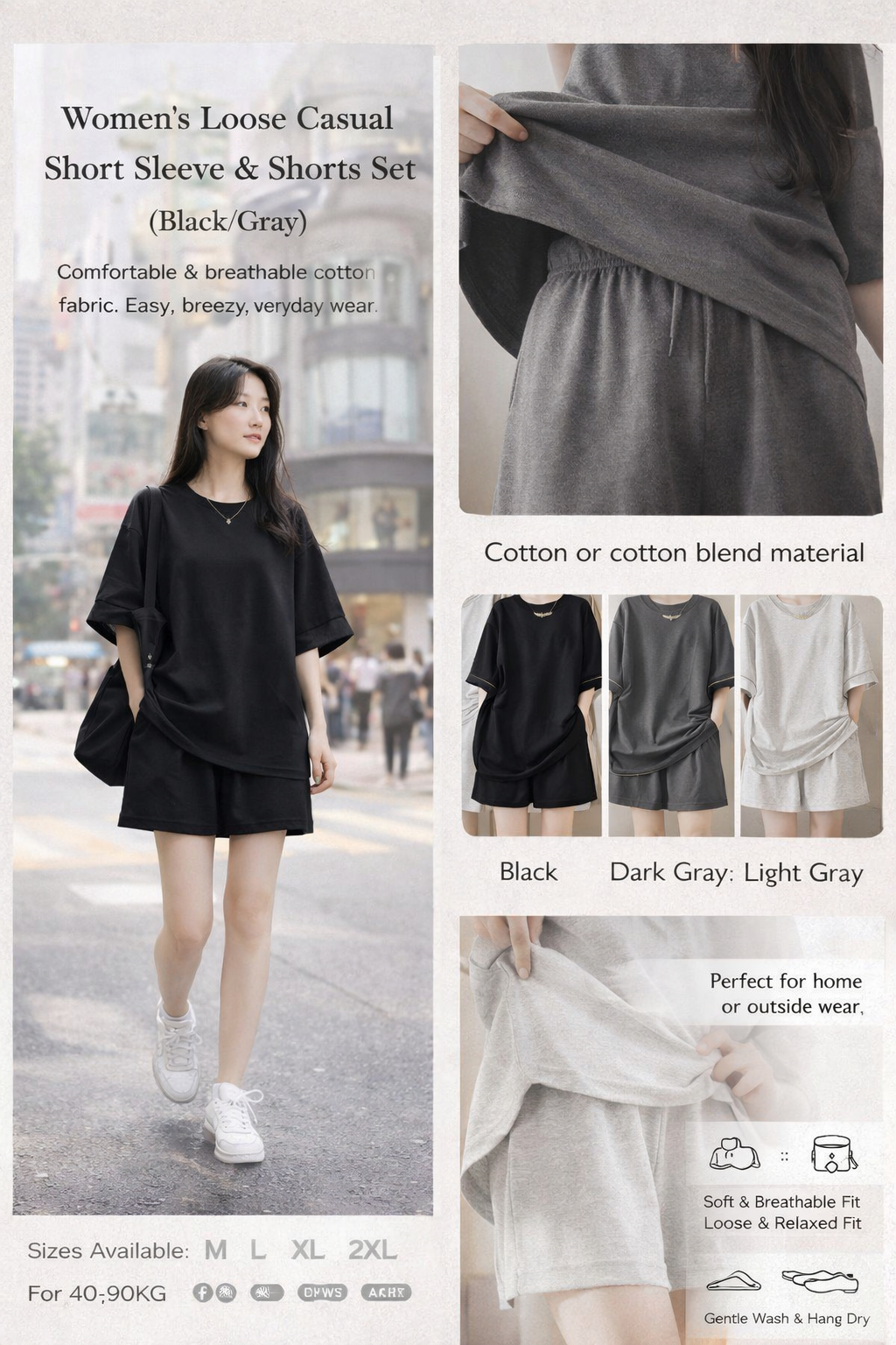 Women's Cotton Loose Casual Shorts Set
