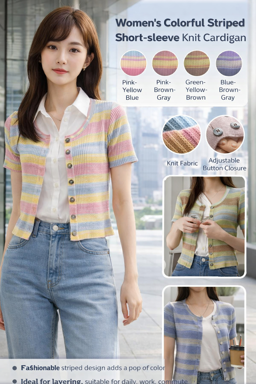 Women's Striped Knit Cardigan