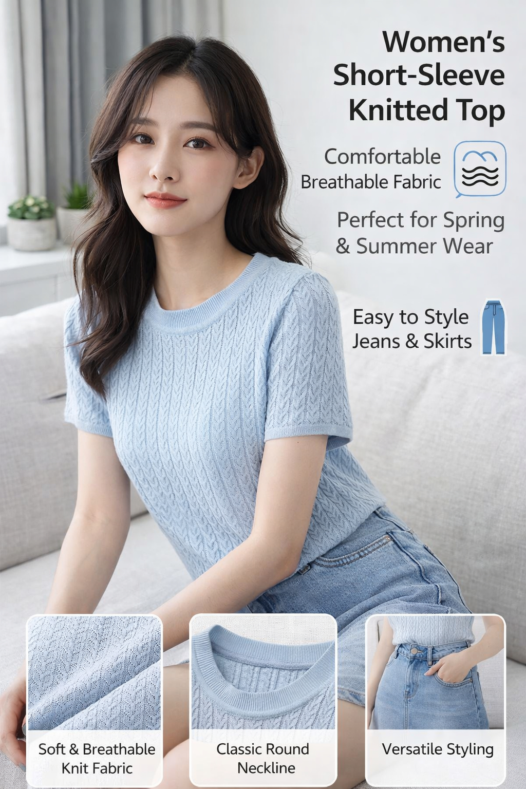 Women's Short Sleeve Knit Top