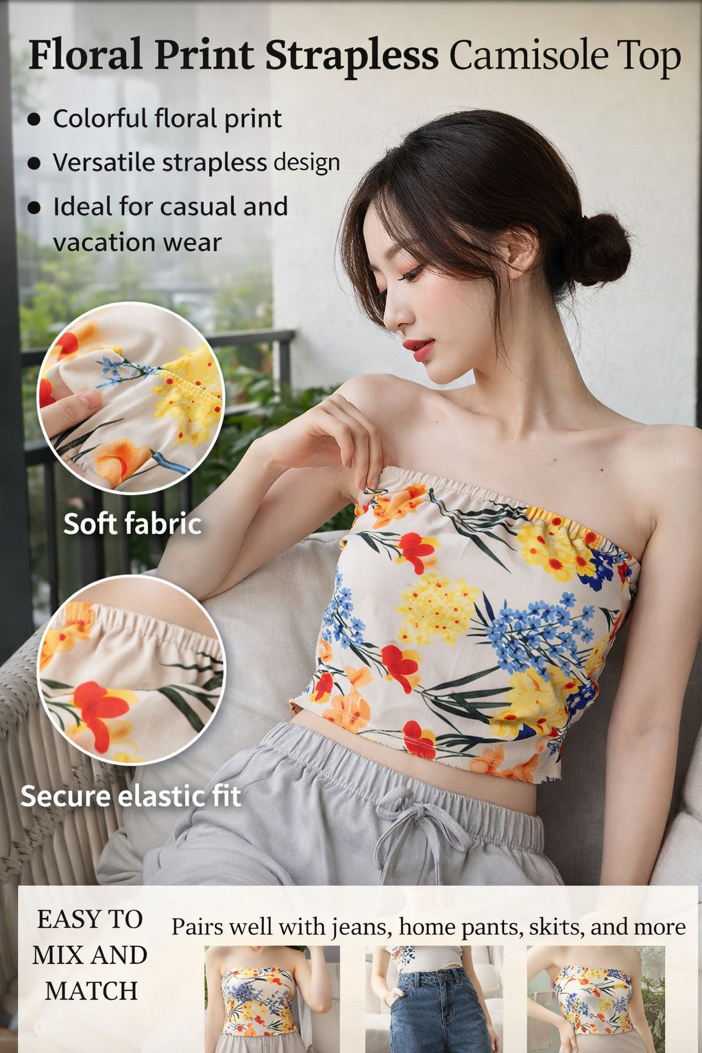 Strapless Floral Bandeau Top