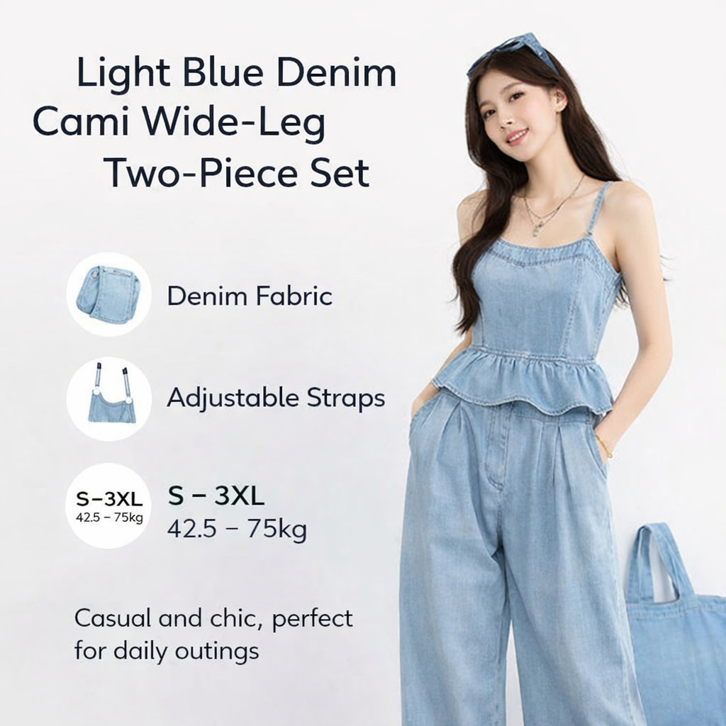 Light Blue Denim Cami Pant Set