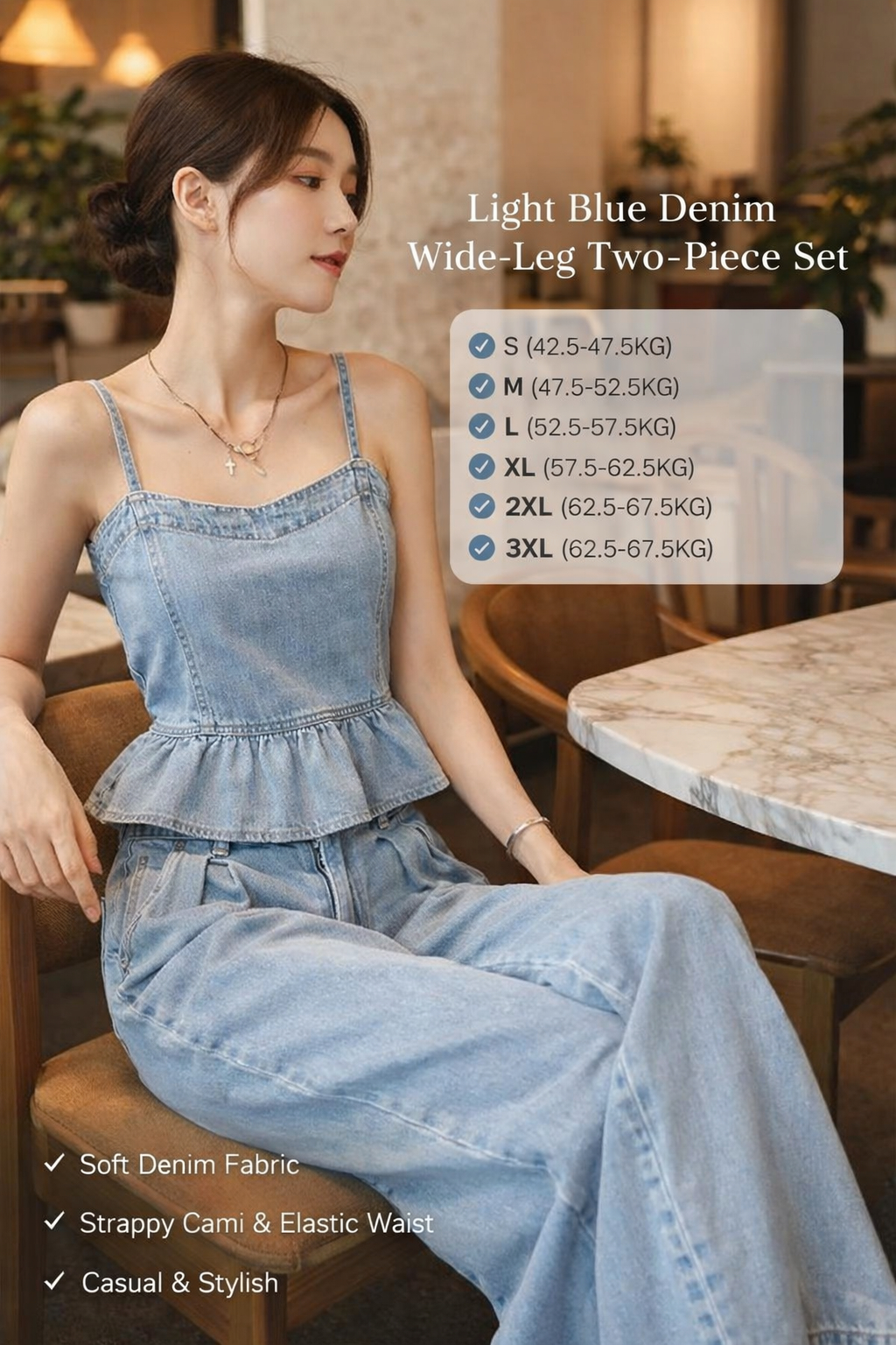 Light Blue Denim Cami Pant Set