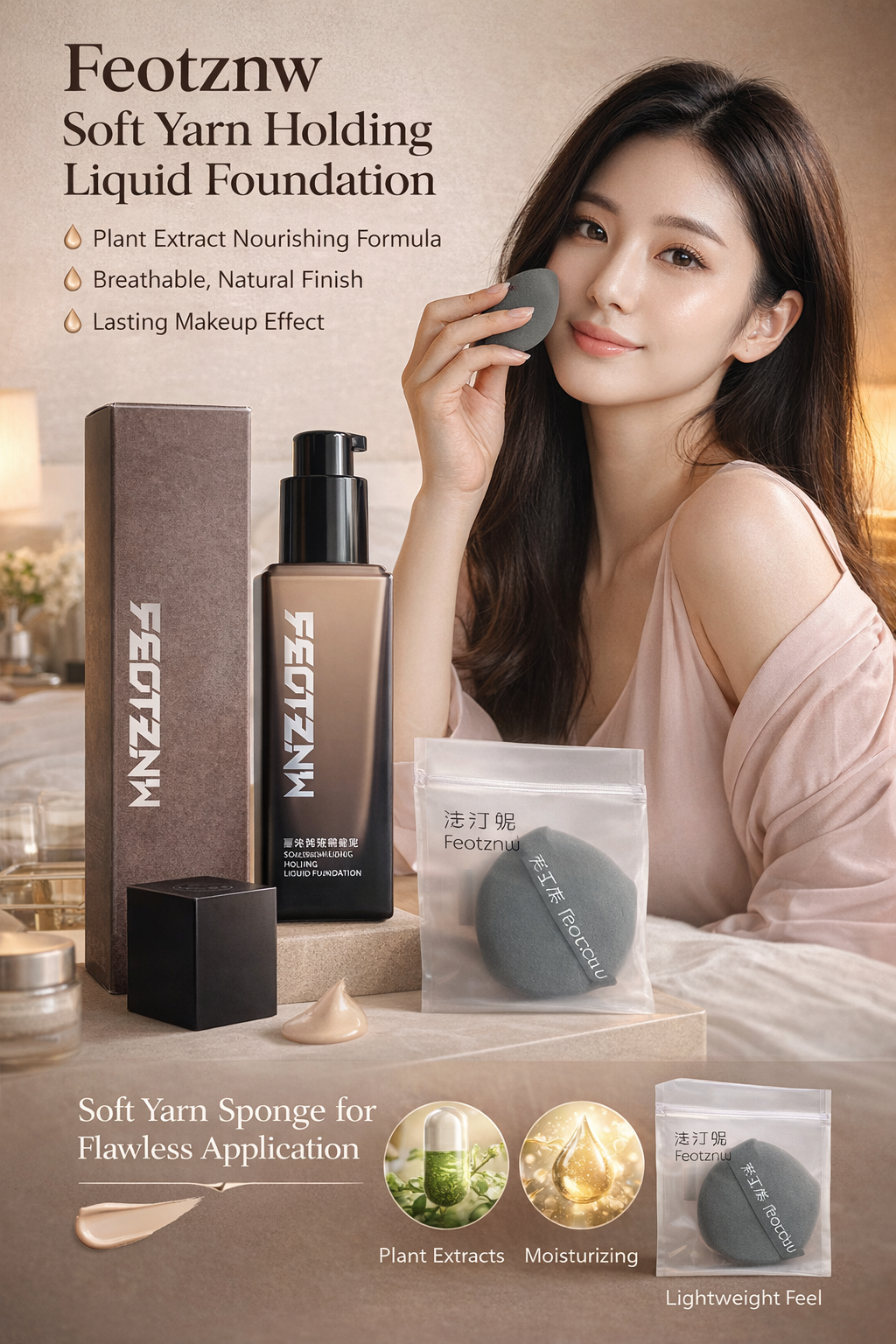Fatinni Soft-Focus Longwear Liquid Foundation Cushion: Lightweight, non-stick to masks, great coverage, long-lasting, and resists smudging.